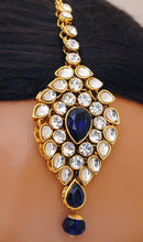 Goldpolish blue and white kundan set-2253