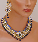 Goldpolish blue and white kundan set-2253