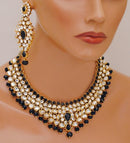 Goldpolish black and white kundan set-2254