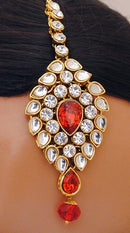 Goldpolish orange and white kundan set-2255
