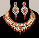 Goldpolish orange and white kundan set-2255
