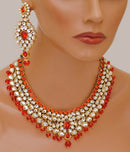 Goldpolish orange and white kundan set-2255