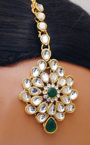 Goldpolish green and white kundan set-2257
