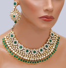 Goldpolish green and white kundan set-2257