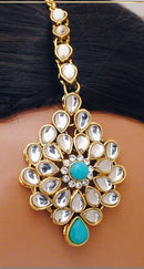 Goldpolish aqua blue and white kundan set-2258