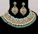 Goldpolish aqua blue and white kundan set-2258