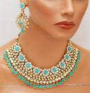 Goldpolish aqua blue and white kundan set-2258