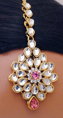 Goldpolish pink and white kundan set-2259