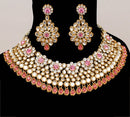 Goldpolish pink and white kundan set-2259