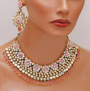 Goldpolish pink and white kundan set-2259