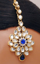 Goldpolish blue and white kundan set-2260