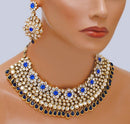 Goldpolish blue and white kundan set-2260