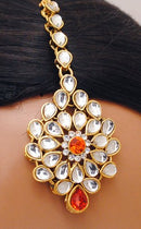 Goldpolish orange and white kundan set-2261