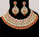 Goldpolish orange and white kundan set-2261