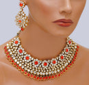 Goldpolish orange and white kundan set-2261