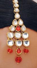 Goldpolish orange and white kundan set-2262