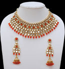 Goldpolish orange and white kundan set-2262