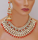 Goldpolish orange and white kundan set-2262