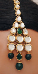 Goldpolish emerald green and white kundan set-2264