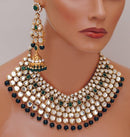Goldpolish emerald green and white kundan set-2264