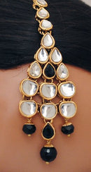 Goldpolish black and white kundan set-2265