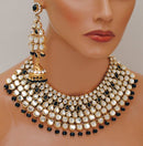Goldpolish black and white kundan set-2265