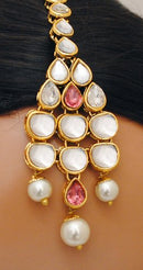 Goldpolish pink and white kundan set-2266