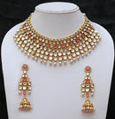Goldpolish pink and white kundan set-2266