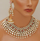 Goldpolish pink and white kundan set-2266