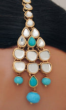 Goldpolish aqua blue and white kundan set-2267