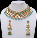 Goldpolish aqua blue and white kundan set-2267