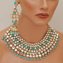 Goldpolish aqua blue and white kundan set-2267
