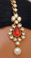 Goldpolish orange and white kundan set-2268