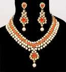 Goldpolish orange and white kundan set-2268