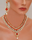 Goldpolish orange and white kundan set-2268