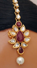 Goldpolish ruby red and white kundan set-2271