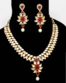 Goldpolish ruby red and white kundan set-2271