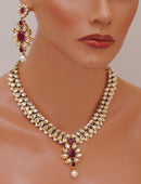 Goldpolish ruby red and white kundan set-2271
