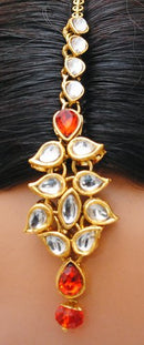 Goldpolish orange and white kundan set-2274