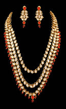 Goldpolish orange and white kundan set-2274
