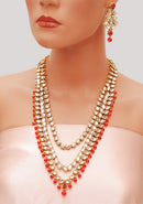 Goldpolish orange and white kundan set-2274