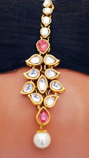 Goldpolish pink and white kundan set-2276