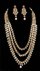 Goldpolish pink and white kundan set-2276