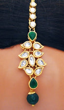 Goldpolish emerald green and white kundan set-2278