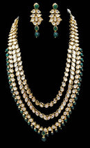 Goldpolish emerald green and white kundan set-2278