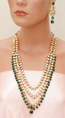 Goldpolish emerald green and white kundan set-2278