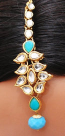 Goldpolish Auqa blue and white kundan set-2279