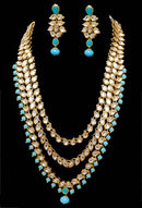 Goldpolish Auqa blue and white kundan set-2279