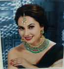 Goldpolish red and white kundan choker set-2144