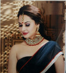 Goldpolish orange and white kundan set-2152